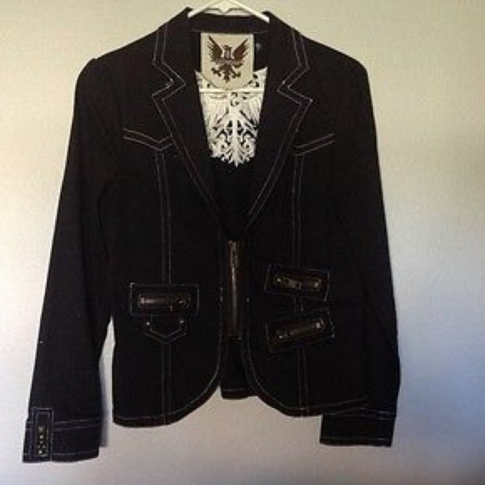 Black Jean Stretchy Material with White Emblem